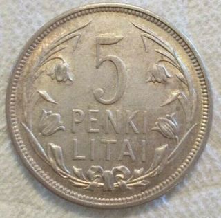 1925 Lithuania 5 Litai KM 78.  500 Silver Coin 2