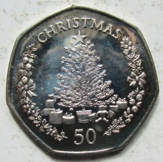 Gibraltar 2006 Christmas 50 Pence 50p Copper - Nickel Christmas Tree