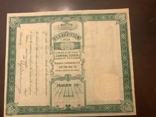 Beaumont Confederated Oil & Pipeline Co 1902 Stock Cert.  Spindletop Era In Tx 5