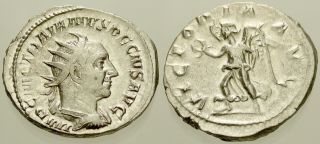 024.  Roman Silver Coin.  Trajan Decius.  Ar Antoninianus.  Rome.  Victory.  Vf