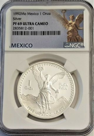 1992 Mexico Libertad Proof 1 Oz.  Silver Ngc Pf69 Ultra Cameo