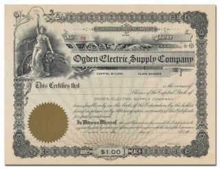 Ogden Electric Supply Company Stock Certificate