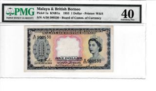 Malaya & British Admin Borneo 1953 $1 Dollar Tt Pk 1a Pmg 40 Extremely Fine Rare