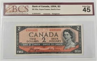 1954 Bank Of Canada Devils Face $2 Coyne | Towers D|b Prefix Bcs Ef - 45 35848