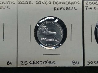 2002 Congo Democratic republic,  3 Uncircuated coins,  2 FAO,  Franc,  25 & 50 cent. 4