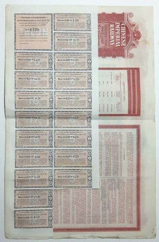 CHINA : Canton - Kowloon Railway,  Bond for 100 £,  London,  2nd Dec.  1907 3