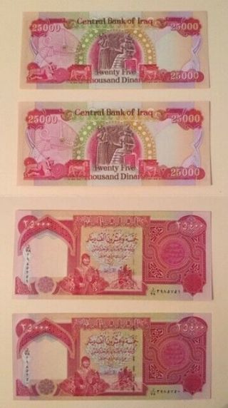 100,  000 Iraqi Dinar Uncirculated Authentic Currency 4 X 25,  000 Iqd