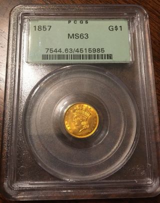 1857 Gold Dollar.  Pcgs Ms63.  Ogh