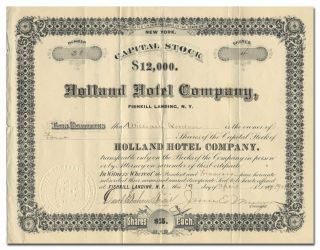Holland Hotel Company Stock Certificate (fishkill Landing,  Beacon,  York)