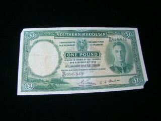 Southern Rhodesia 1950 1 Pound Banknote Pick 10e Well Circulated