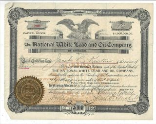 Stk - National White Lead & Oil Co.  1891 Chicago.  Il Made Lead Products