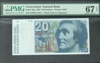 Switzerland 20 Francs 1987 P 55 Gem Unc Pmg 67 Epq Highest