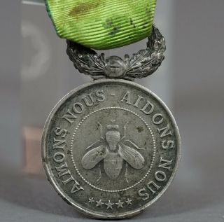 1866 France French Silver Medal Aimons Nous Aidons Nous W Ribbon Bee Insect