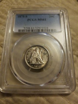 1875 S Twenty Cent Piece Silver Coin 20c Pcgs Ms61 Lustrous