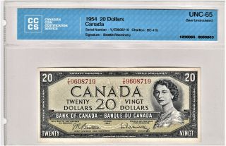 Bank Of Canada 1954 20 Dollars Beattie Rasminsky (cccs 65)