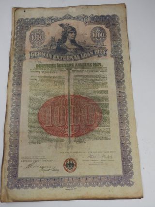 German External Loan 1924 $1000 Gold Bond Bankers Trust Co Uncancelled