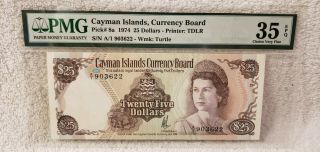 Cayman Islands,  Currency Board Pick 8a 1974 $25 Dollars Pmg 35 Epq