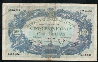 500 Francs From Belgium 1939