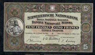 5 Francs From Switzerland 1952 Aunc