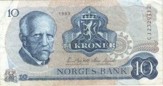 1983 10 Kroner Norway Currency Banknote Note Money Bill Cash Norges Bank