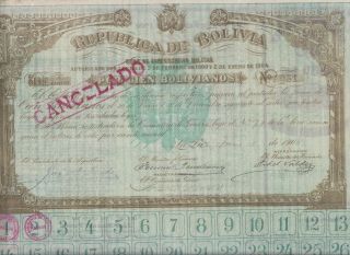 Bolivia Republic Of Bolivia Military Share Certificate Stock Bond 1904 Rare