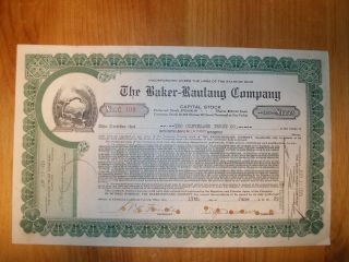 The Baker - Raulang Company 1929 Stock Certificate (year Of Stock Market Crash)