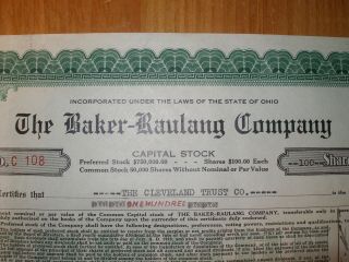 The Baker - Raulang Company 1929 Stock Certificate (Year of stock market crash) 3
