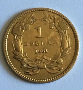 1861 $1 Gold Coin.  Civil War Gold Coin