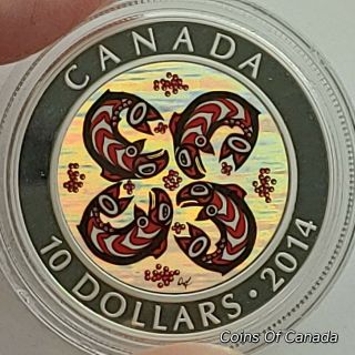 2014 Canada $10 First Nations Art - Salmon - Silver Coin W/box Coinsofcanada