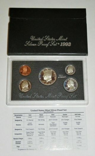1993 - S United States Silver Proof Five Coin Set &