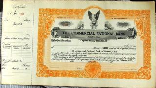 Stock Certificate Commercial National Bank Durant Oklahoma 1920 