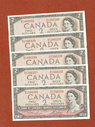 5 1954 Consecutive Serial Numbers Two Dollar Bank Notes Gem Uncirculated E758