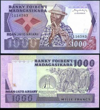 Madagascar 1000 1,  000 Francs Nd 1983 - 87 P 68 Unc Nr
