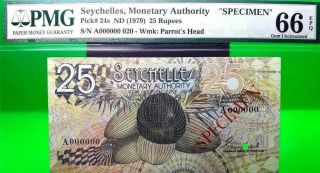 Seychelles 25 Rupees Nd 1979 Monetary Authority Specimen Pick 24 S Value $1000