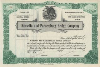 " Rare Unissued " Marietta And Parkersburg Bridge Company - Stock Certificate