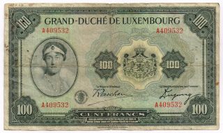 1944 Luxembourg 100 Francs Note - P47a