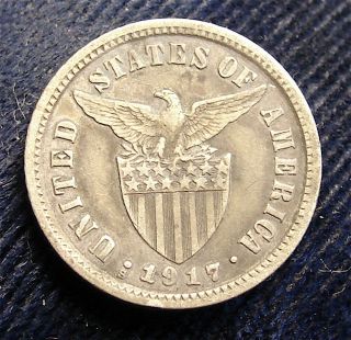 Philippine Us Adm.  - - - - 1917 - S - - - - 10 Centavos Silver Coin - - - Coin