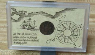 Admiral Gardner Shipwreck 1808 10 Cash Coin East India Company Case /coa