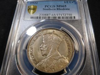 Q174 British Africa Southern Rhodesia 1932 1/2 Crown Pcgs Ms - 65