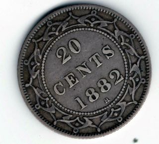 1882 - H Newfoundland Canada Sterling Silver 20 Cent Piece