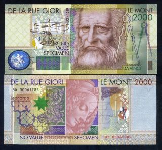 De La Rue Giori,  Test / Advertising Note / Specimen,  Leonardo Da Vinci 2000