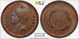 Q139 Africa Liberia 18908 Pattern Cent Pcgs Proof - 64 Bn Top Pop:1/0 Finest Known
