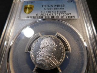 Q134 Great Britain 1787 6 Pence No Hearts Pcgs Ms - 63