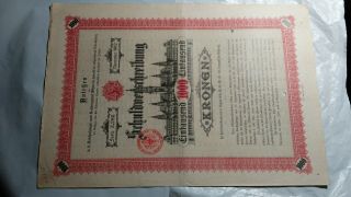 Austria 1892 Ninety Year 4 Debenture 1000 Kronen Bond Certificate
