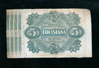 1874 State of Louisiana $5 Dollars 