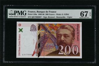 1995 - 96 France Banque De France 200 Francs Pick 159a Pmg 67 Epq Gem Unc
