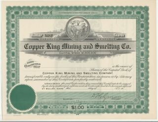 Copper King Mining & Smelting Co.  Stock Certificate Mullan Idaho