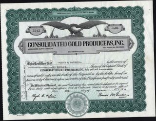 Consolidated Gold Producers,  Inc. ,  Of Nevada,  Uncancelled Stock Certificate