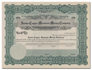 Jumbo Copper Mountain Mining Company Stock Certificate