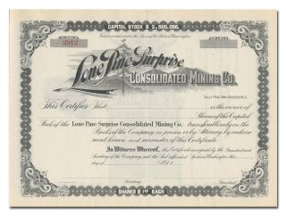 Lone Pine Surprise Consolidated Mining Co.  Stock Certificate (washington)